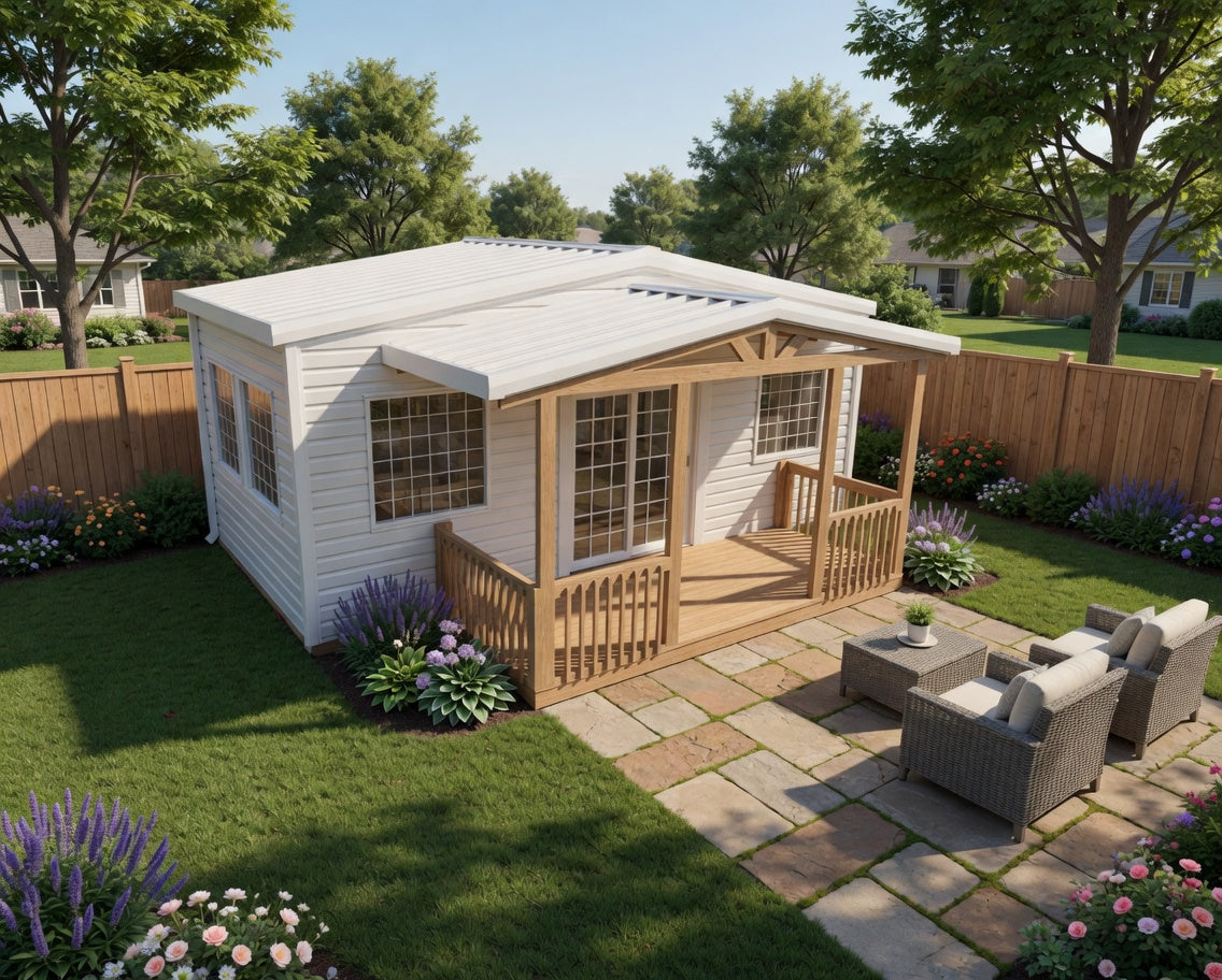 12x24 Premium Steel Bungalow Shed with Porch | Insulated, Maintenance-Free, 45psf Snow Load | Colorado Built