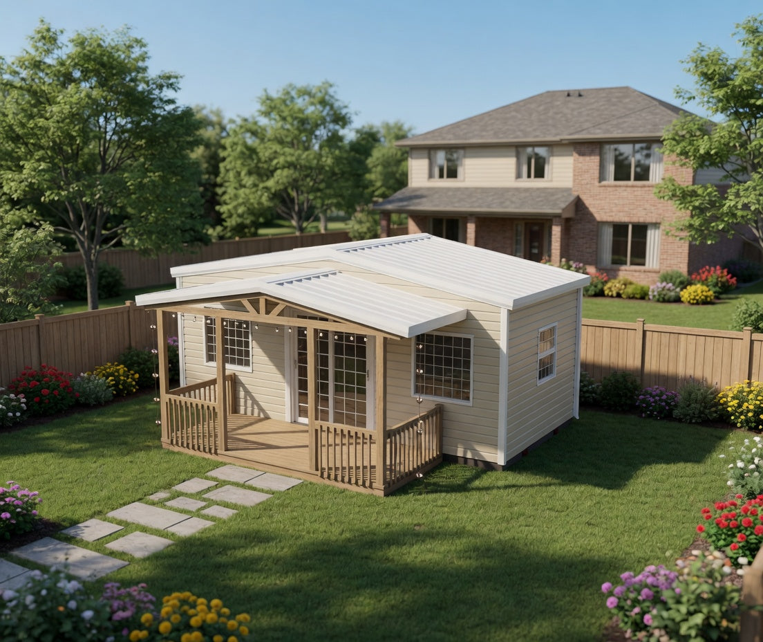 12x24 Premium Steel Bungalow Shed with Porch | Insulated, Maintenance-Free, 45psf Snow Load | Colorado Built