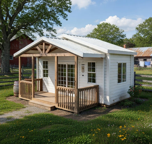 10x20 Premium Steel Bungalow Shed with 6x16 Porch | Insulated, Maintenance-Free, 45psf Snow Load | Colorado Built